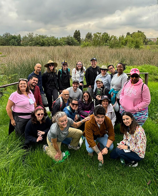 People in front of the Bogota wetlands